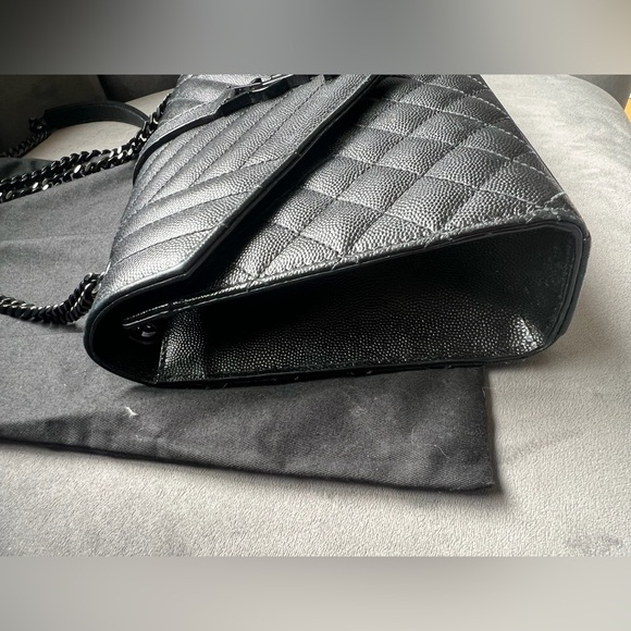 YSL All Black Mixed Matelasse Medium Shoulder Bag - Picture 6 of 15